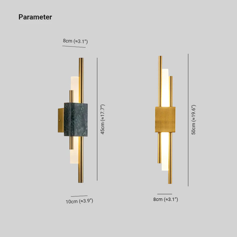 Vägglampa LED i Metall och Marmor | Geometrisk Design | Vit, Guld eller Grön | Varmvitt Ljus