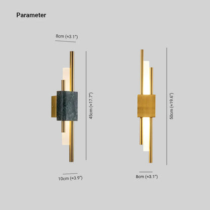 Vägglampa LED i Metall och Marmor | Geometrisk Design | Vit, Guld eller Grön | Varmvitt Ljus