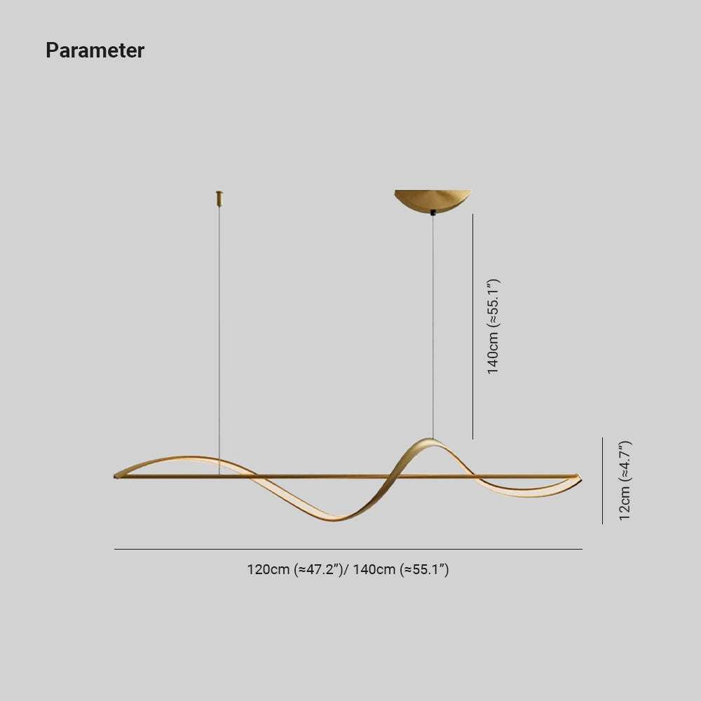 Pendellampa Matbord | Vågformad LED i Guld eller Svart | 3 Färgtemperaturer eller Dimbar | 120–140 cm