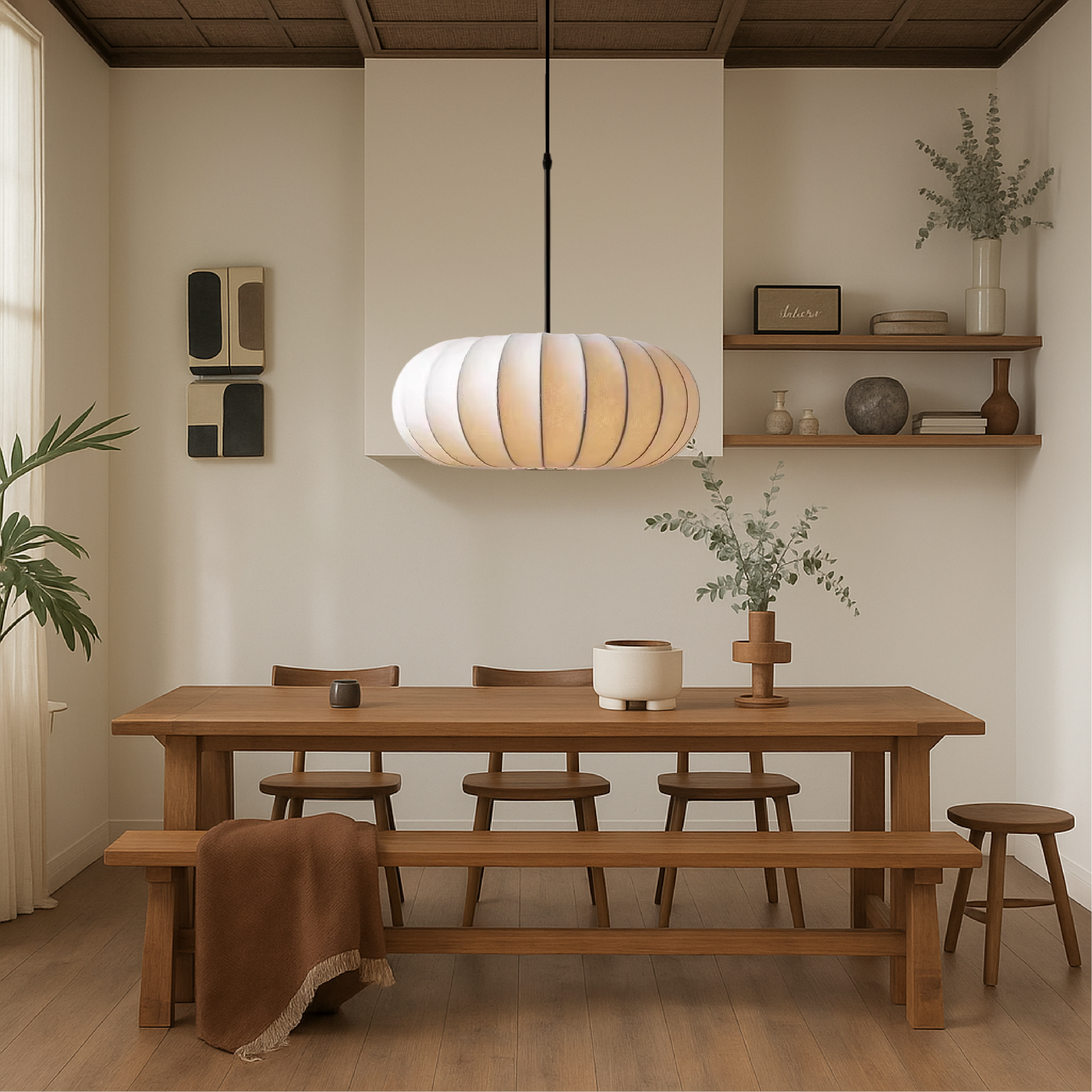 Lurvik | Pendellampa med Textil Lampskärm för Inomhusbruk