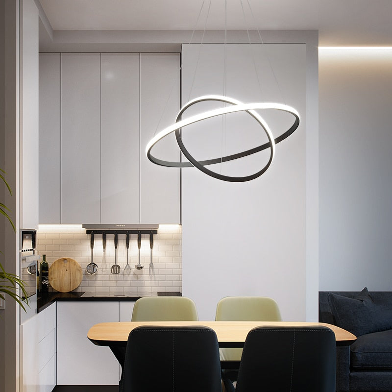 Pendelleuchte mit Ringen LED | Schwarz, Weiß, Kaffeebraun oder Gold | 2–4 Ringe | Ø 20–80 cm