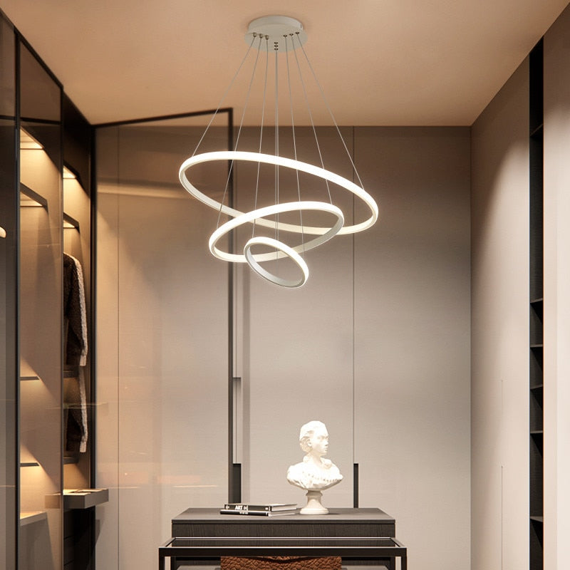 Pendelleuchte mit Ringen LED | Schwarz, Weiß, Kaffeebraun oder Gold | 2–4 Ringe | Ø 20–80 cm