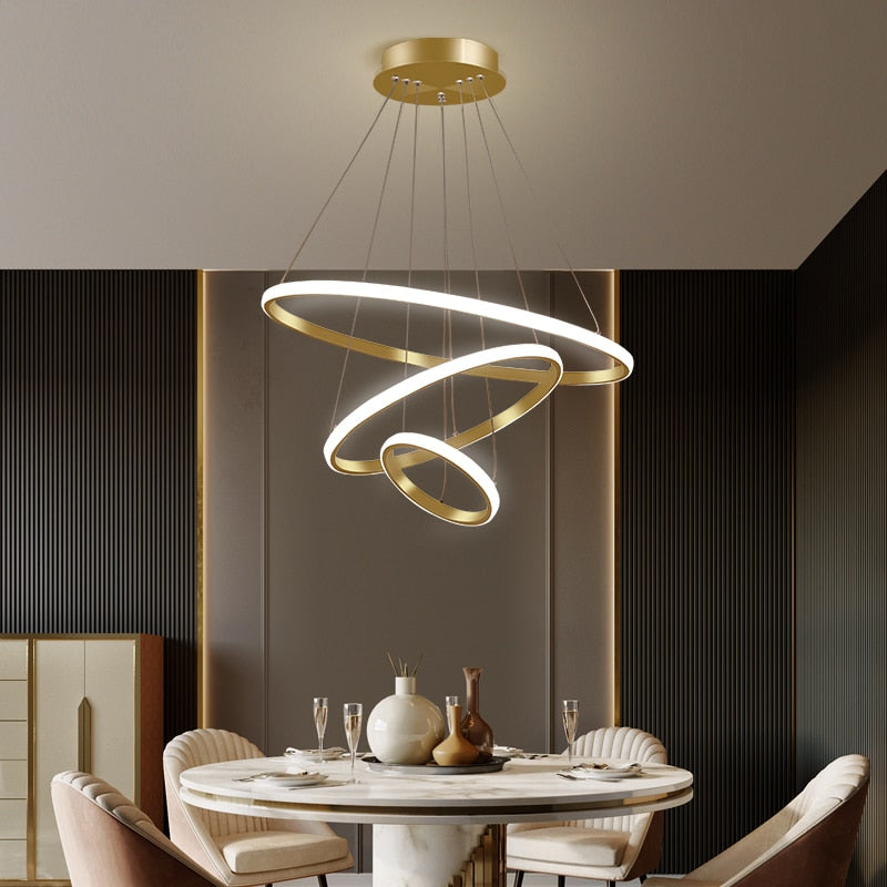 Pendelleuchte mit Ringen LED | Schwarz, Weiß, Kaffeebraun oder Gold | 2–4 Ringe | Ø 20–80 cm