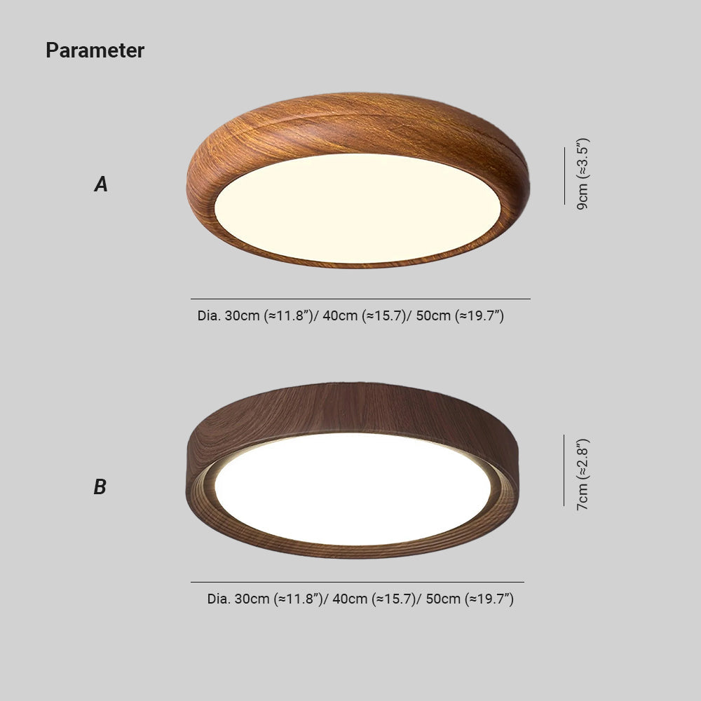 Taklampa i trädekor med akrylskärm | dimbar LED 18–36 W | Ø 28–48 cm | valnöt eller vit ek