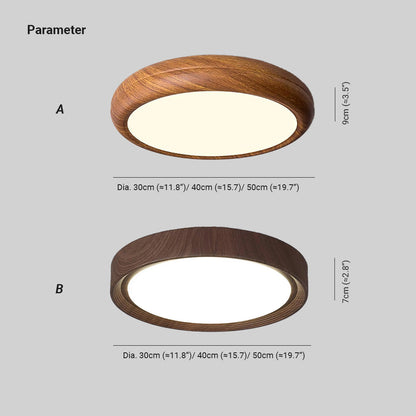 Taklampa i trädekor med akrylskärm | dimbar LED 18–36 W | Ø 28–48 cm | valnöt eller vit ek