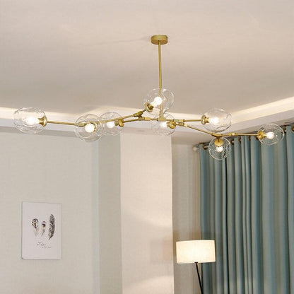 Pendelleuchte mit Glaskugeln | Schwarzes oder Goldenes Gestell | 5–9 Lichter | Klares, Rauch- oder Farbiges Glas