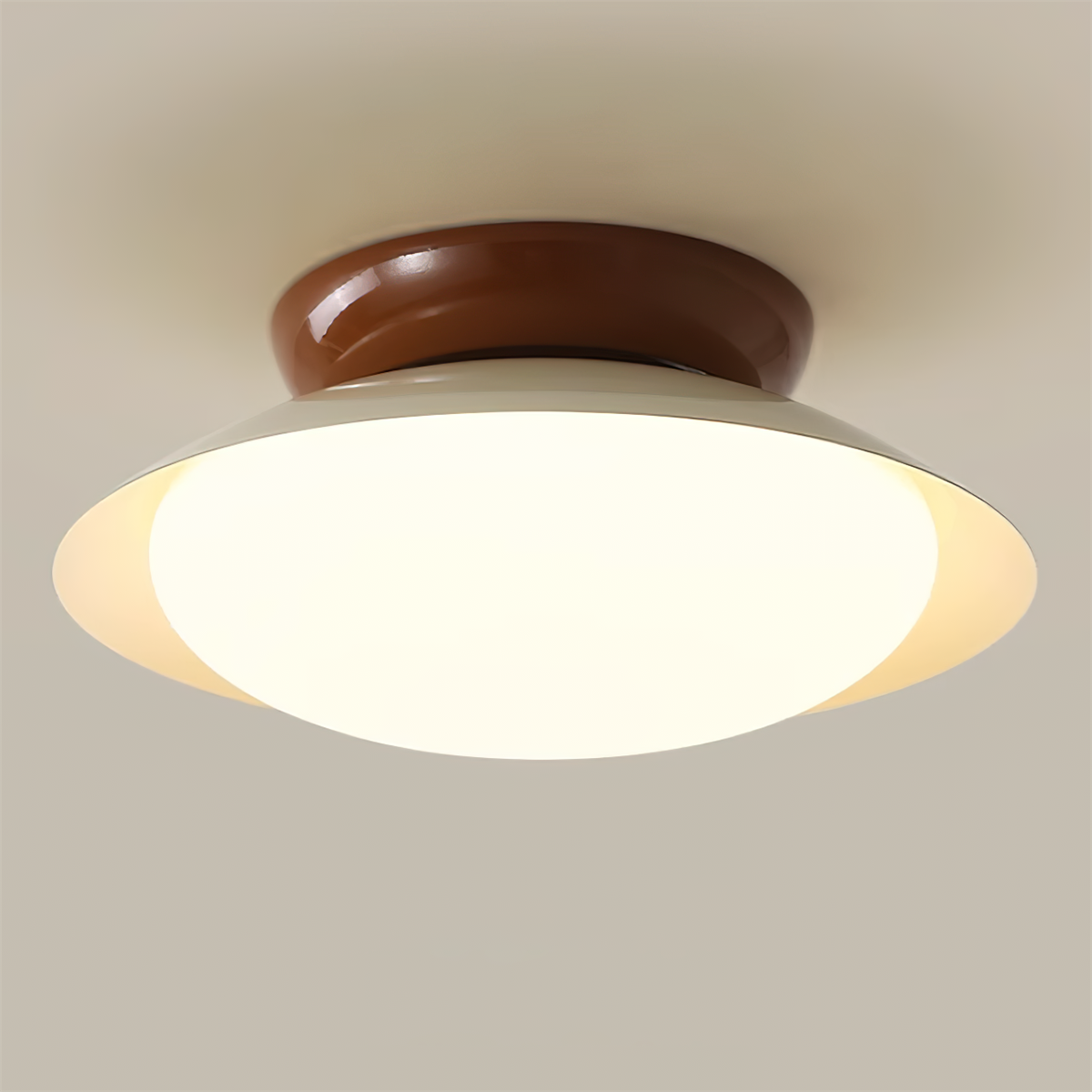 Deckenleuchte LED im Retro-Stil | Schalenförmige Deckenlampe in Braun, Grün, Beige oder Chrom | Dimmbar oder 3 Lichtfarben