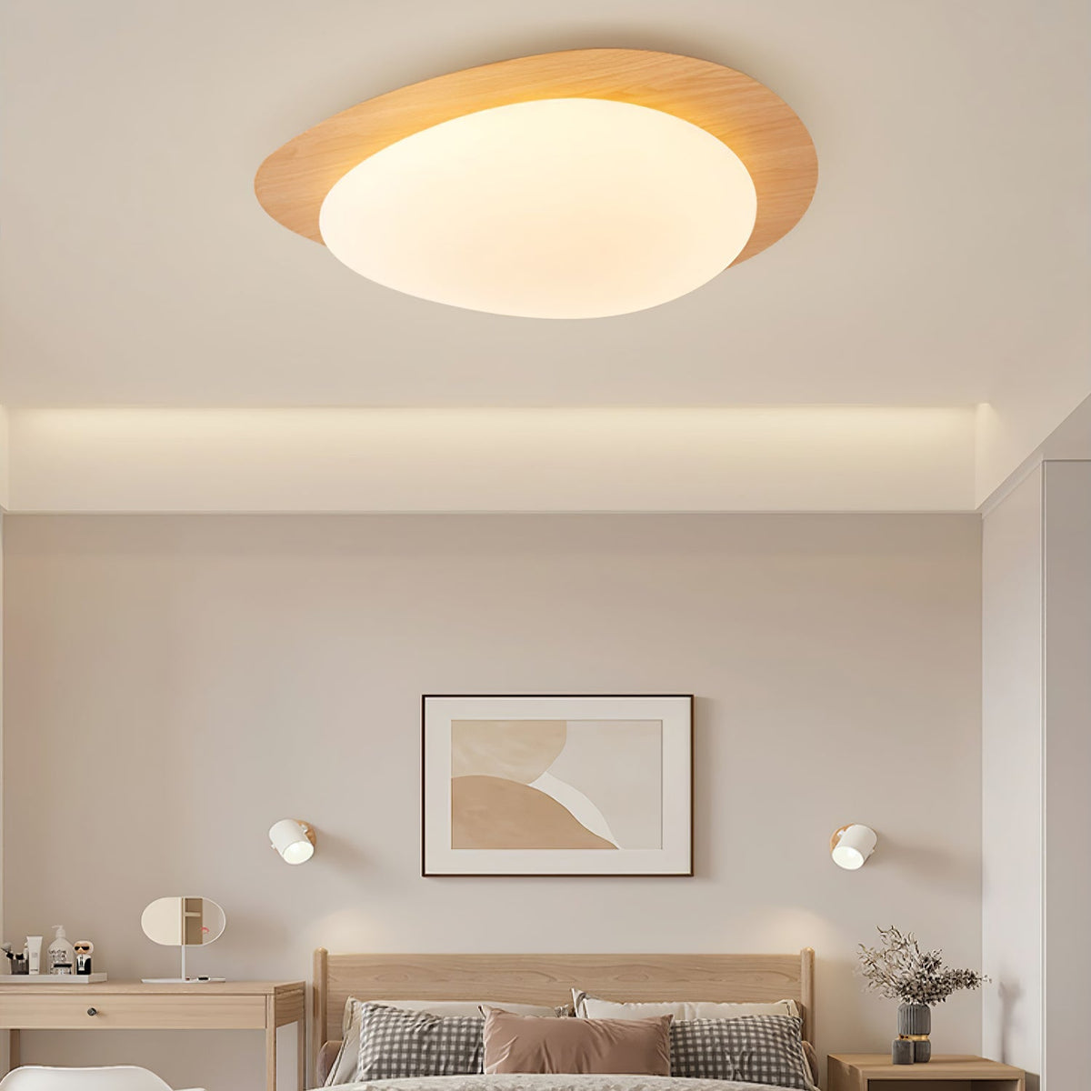 Taklampa Plafond i Stenform | Trämönster i Valnöt eller Ljust Trä | Varmvit eller Kallvit LED | Ø 30–58 cm