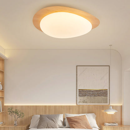 Taklampa Plafond i Stenform | Trämönster i Valnöt eller Ljust Trä | Varmvit eller Kallvit LED | Ø 30–58 cm