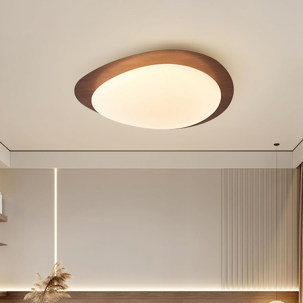 Taklampa Plafond i Stenform | Trämönster i Valnöt eller Ljust Trä | Varmvit eller Kallvit LED | Ø 30–58 cm