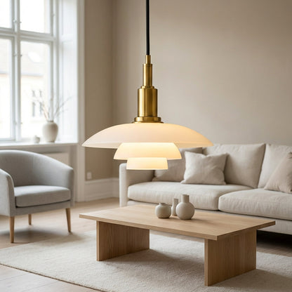 Pendellampa i Glas och Metall | Tre Skärmar | Skandinavisk Klassisk Design