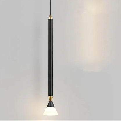 Pendelleuchte aus Metall mit langem, schmalem Stab | Minimalistische Deckenleuchte für Schlafzimmer und Couchtisch