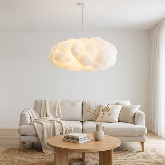 Pendellampa i Syntetisk Bomull | Molnform | LED med Varmt Ljus
