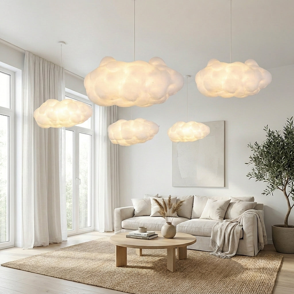 Pendellampa i Syntetisk Bomull | Molnform | LED med Varmt Ljus