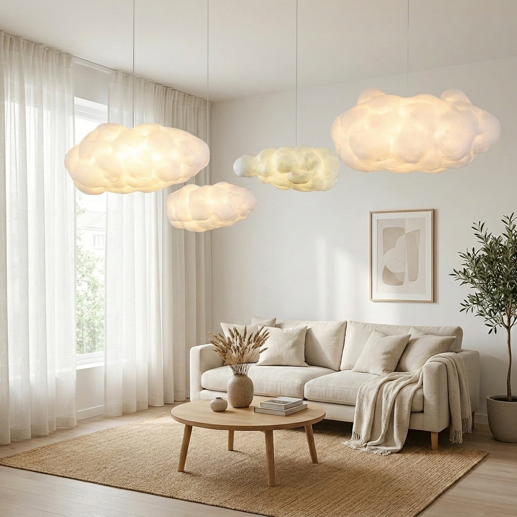Pendellampa i Syntetisk Bomull | Molnform | LED med Varmt Ljus