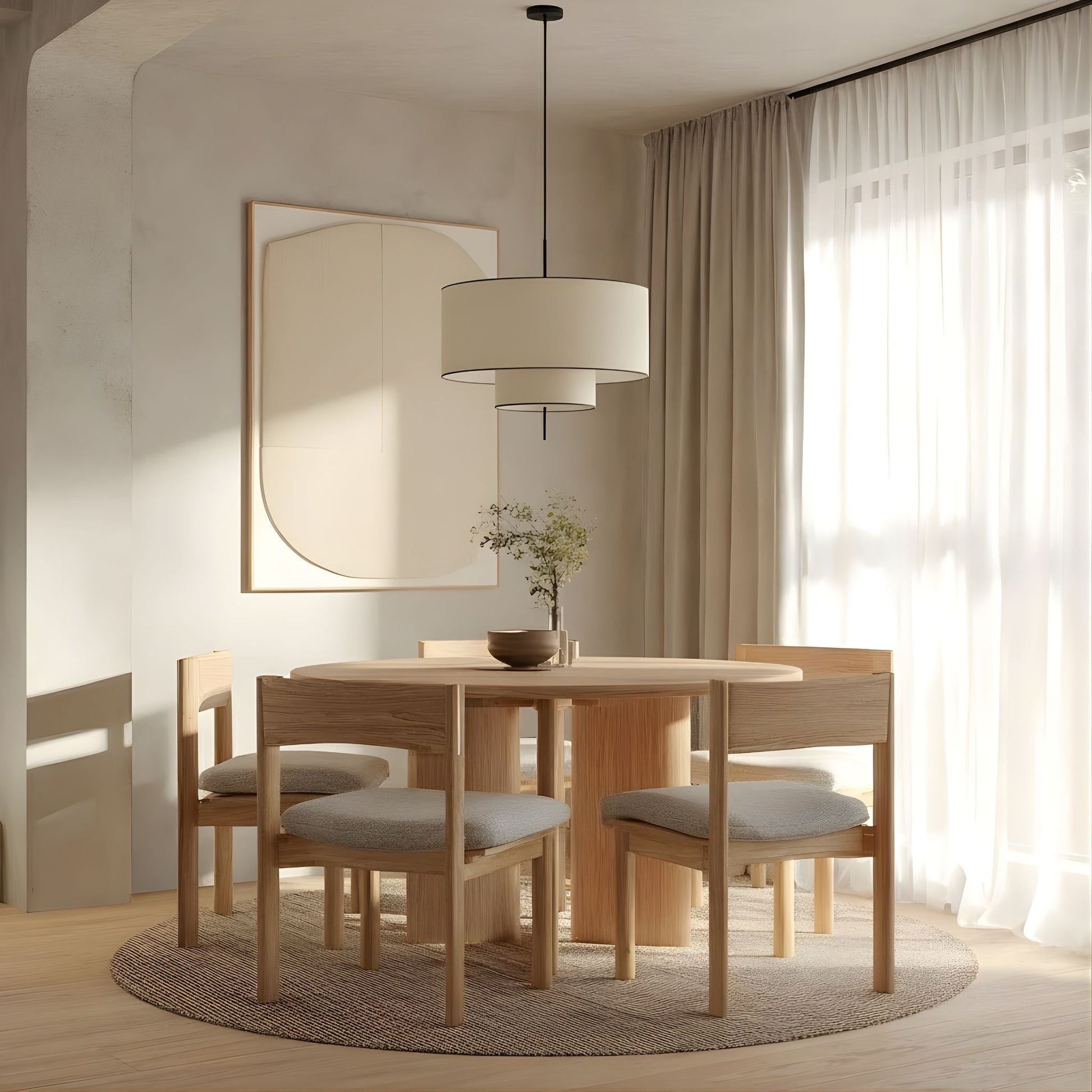 Pendellampa i Textil | Dubbel Cylinderskärm | Klassisk Naturton