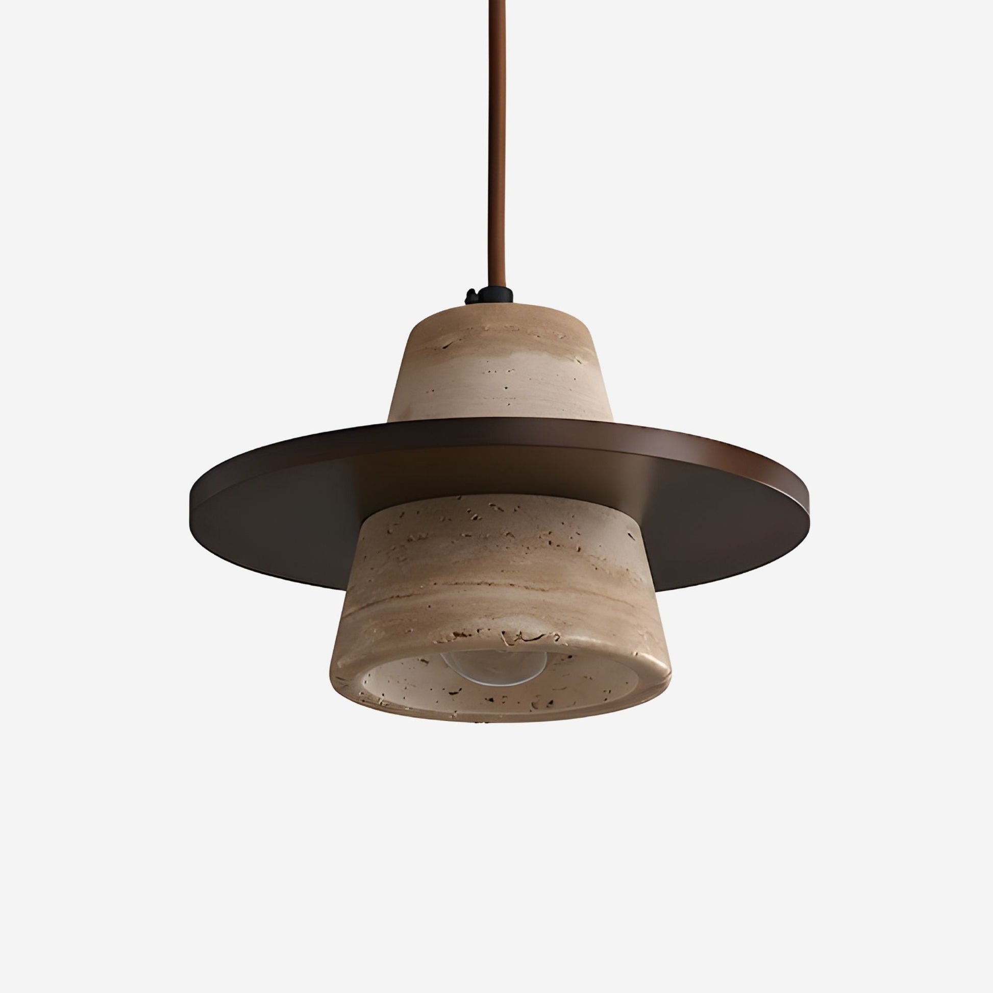 Pendellampa i Travertin och Trä | Bred Skärm | Wabi-sabi-design