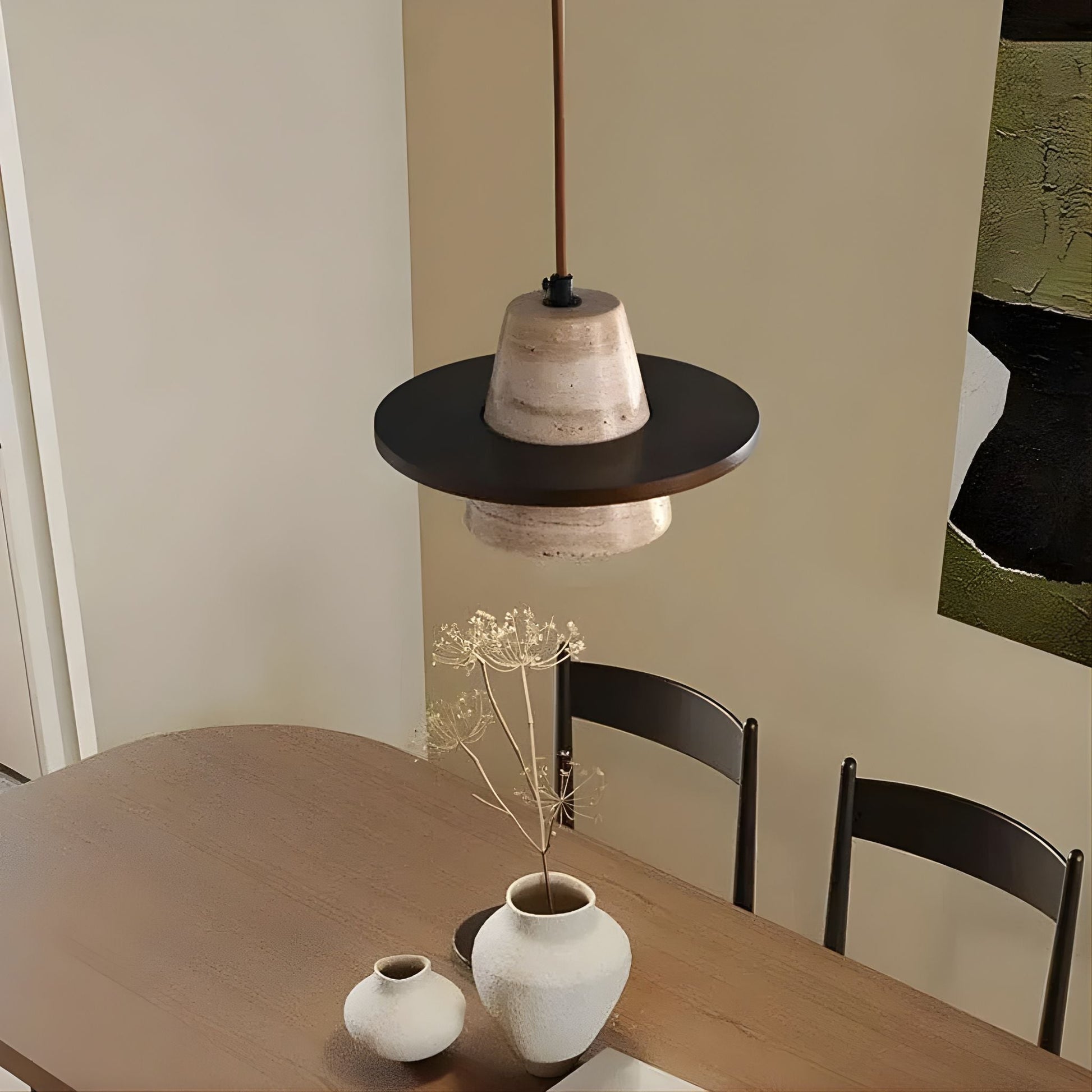 Pendellampa i Travertin och Trä | Bred Skärm | Wabi-sabi-design
