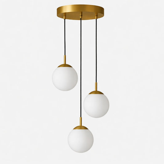 Pendellampa med Opalglaskupor | Metall & Frostat Glas | Treklunga