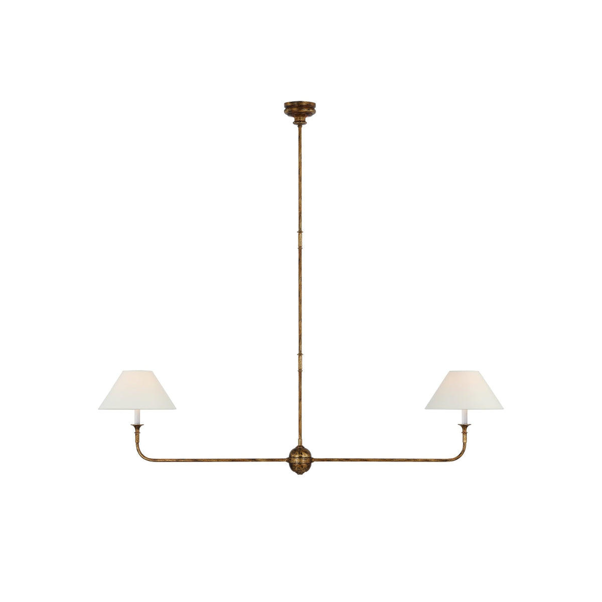 Ljuskrona Linjär med 2 Tygskärmar | Antik Mässing, Svart eller Vit Metall | L 157,5 cm | LED-lampor Ingår