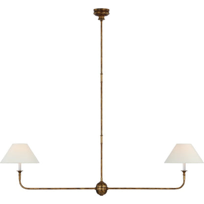 Ljuskrona Linjär med 2 Tygskärmar | Antik Mässing, Svart eller Vit Metall | L 157,5 cm | LED-lampor Ingår