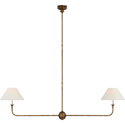 Ljuskrona Linjär med 2 Tygskärmar | Antik Mässing, Svart eller Vit Metall | L 157,5 cm | LED-lampor Ingår