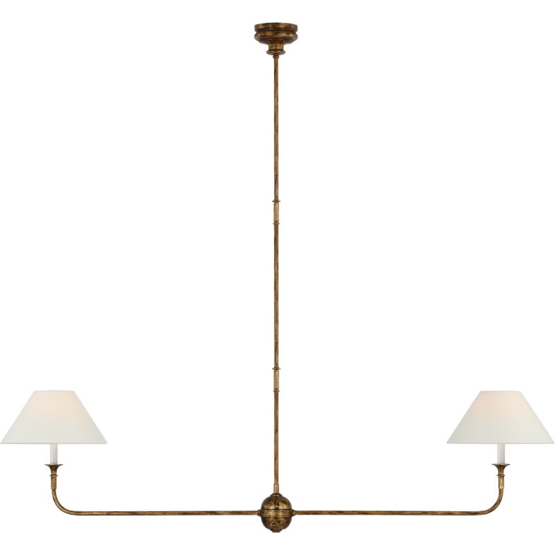 Ljuskrona Linjär med 2 Tygskärmar | Antik Mässing, Svart eller Vit Metall | L 157,5 cm | LED-lampor Ingår