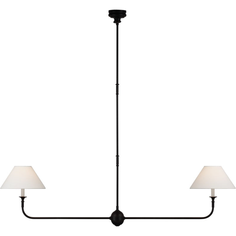 Ljuskrona Linjär med 2 Tygskärmar | Antik Mässing, Svart eller Vit Metall | L 157,5 cm | LED-lampor Ingår