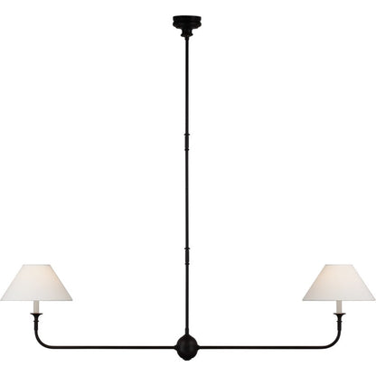 Ljuskrona Linjär med 2 Tygskärmar | Antik Mässing, Svart eller Vit Metall | L 157,5 cm | LED-lampor Ingår