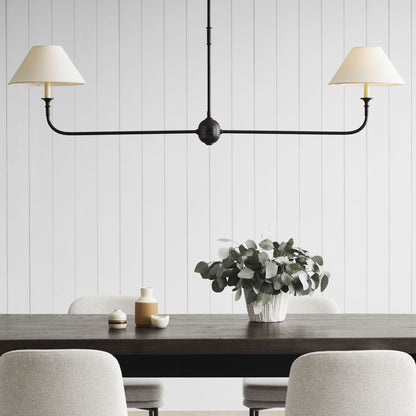Ljuskrona Linjär med 2 Tygskärmar | Antik Mässing, Svart eller Vit Metall | L 157,5 cm | LED-lampor Ingår