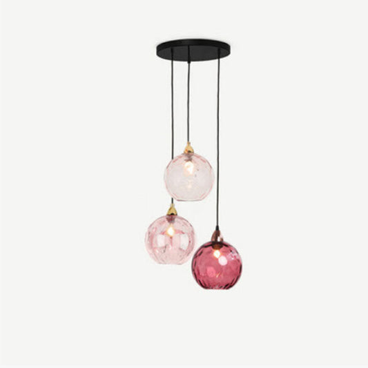 Pendellampa i Glas med Vågmönster | 3 Glasskärmar i Rosa, Grön, Grå eller Röd | Rund eller Avlång Modell | Vardagsrum och Sovrum
