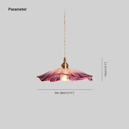 Pendelleuchte aus Glas | Blütenförmiger Schirm mit Messingdetails | Klar, Rosa oder Grün | Esstisch und Wohnzimmer