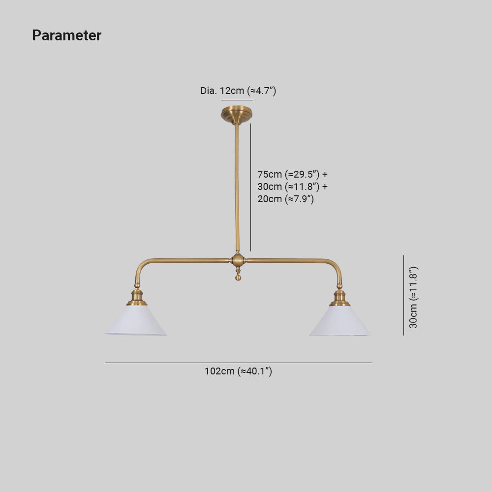Pendellampa i Retrostil med 2 Skärmar | Aluminium eller Keramik | L 102 cm | För Köksö och Matbord