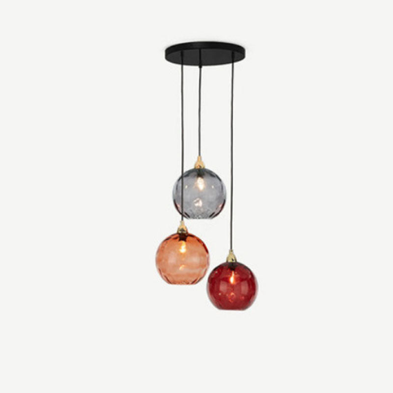 Pendellampa i Glas med Vågmönster | 3 Glasskärmar i Rosa, Grön, Grå eller Röd | Rund eller Avlång Modell | Vardagsrum och Sovrum
