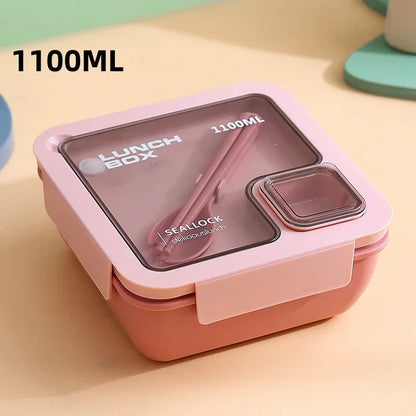 Matlåda Bento med Bestick | Läckagesäker Portabel Lunchlåda | Mikrovågs- & Diskmaskinssäker