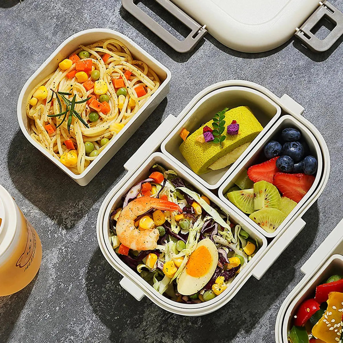 Matlåda 800 ml med 3 Fack | Läckagesäker Bento Lunchlåda | Mikrovågssäker | Med Sidolås