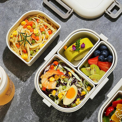 Matlåda 800 ml med 3 Fack | Läckagesäker Bento Lunchlåda | Mikrovågssäker | Med Sidolås