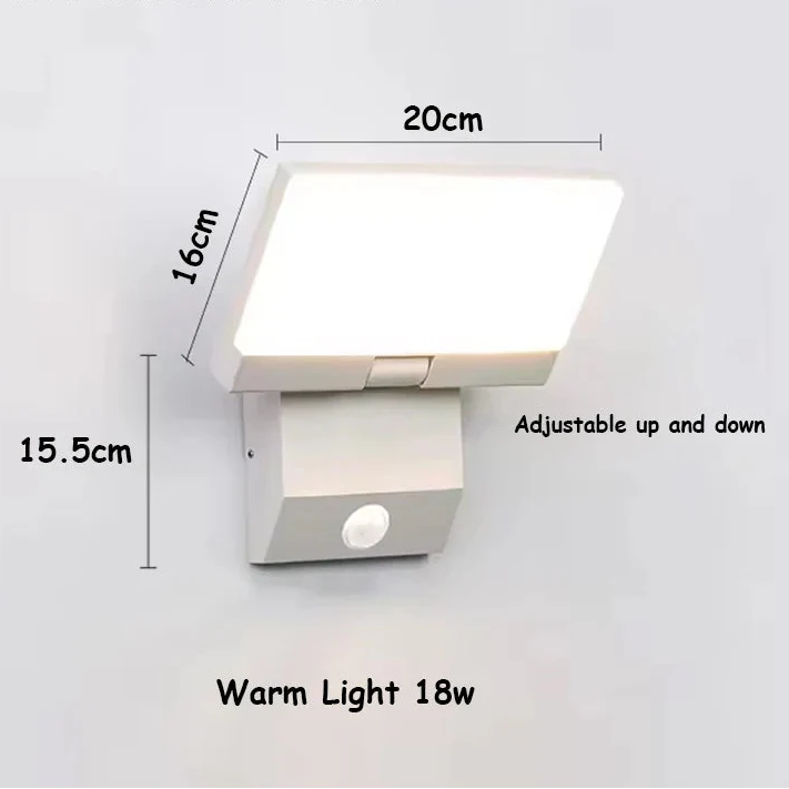Utomhusvägglampa LED 18W Vikbar | Justerbar Rörelsesensor Tillval | Vattentät IP65 | Svart & Vit