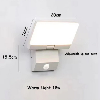 LED-Außenwandleuchte 18 W, klappbar | Einstellbarer Bewegungssensor optional | Wasserdicht IP65 | Schwarz & Weiß