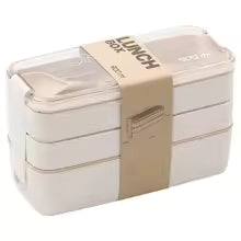Matlåda i Vetehalm 900 ml | 3 Våningar Stapelbar Lunchlåda | Läckagesäker | Med Bestick
