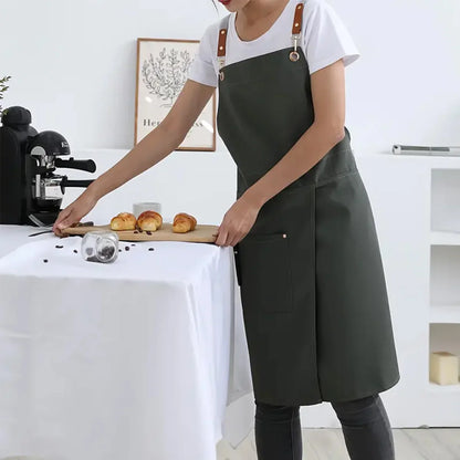 Vattentätt Förkläde i Canvas | Delad Kjoldesign med Fickor | För Kök, Café & Restaurang