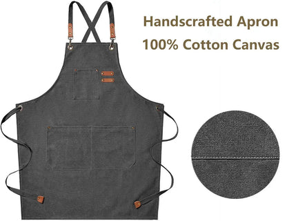 Köksförkläde i Canvas Unisex | Slitstarkt Kockförkläde med Fickor | Justerbar Passform