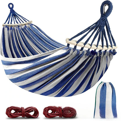 Hängmatta Dubbel med Spridarträ | Anti-roll Hängsäng Bomull | Camping & Trädgård 220×150 cm