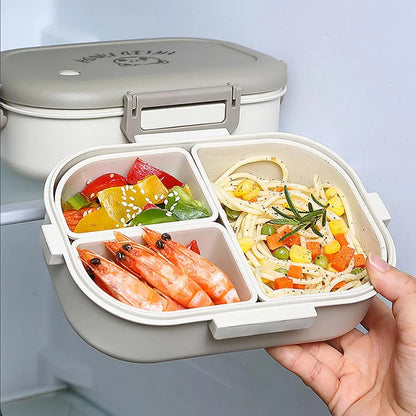 Matlåda 800 ml med 3 Fack | Läckagesäker Bento Lunchlåda | Mikrovågssäker | Med Sidolås