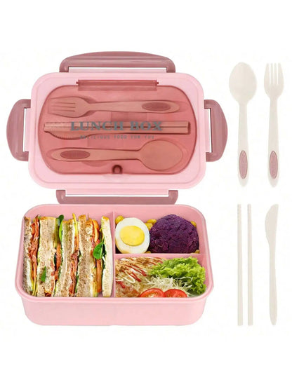 Matlåda 1200 ml med 4 Fack | Läckagesäker Bento Lunchlåda | Mikrovågssäker | Med Bestick & Såsburk