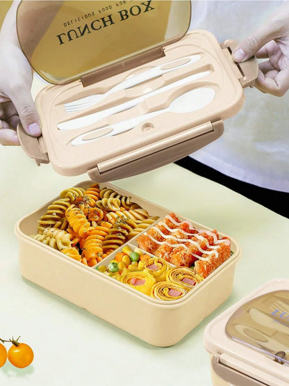 Matlåda 1200 ml med 4 Fack | Läckagesäker Bento Lunchlåda | Mikrovågssäker | Med Bestick & Såsburk
