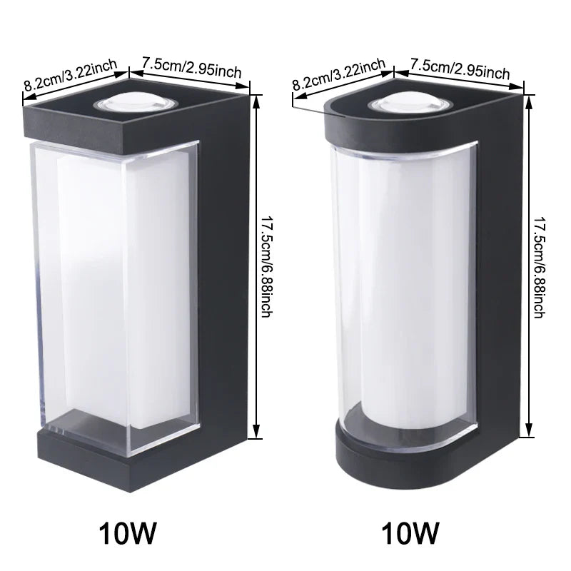 Utomhusvägglampa Up & Down LED 10W | Svart Aluminium Vattentät | IP65 | Fyrkantig & Rund