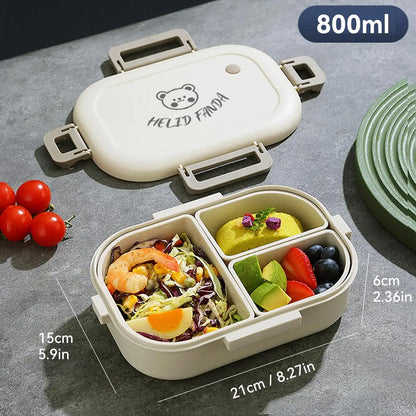 Matlåda 800 ml med 3 Fack | Läckagesäker Bento Lunchlåda | Mikrovågssäker | Med Sidolås