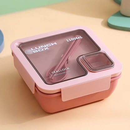 Matlåda Bento med Bestick | Läckagesäker Portabel Lunchlåda | Mikrovågs- & Diskmaskinssäker