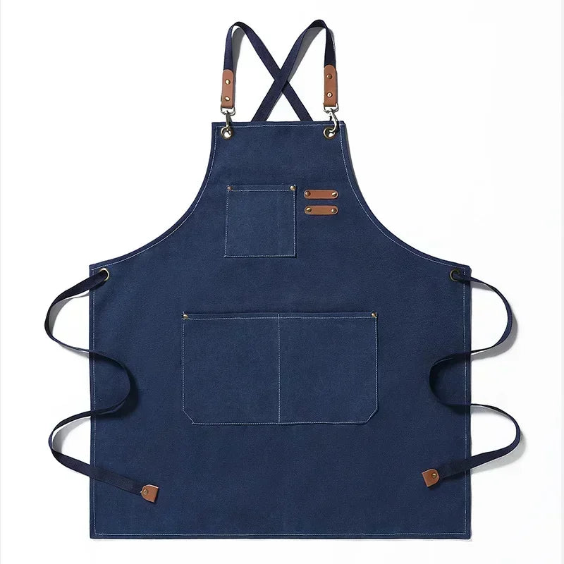 Köksförkläde i Canvas Unisex | Slitstarkt Kockförkläde med Fickor | Justerbar Passform